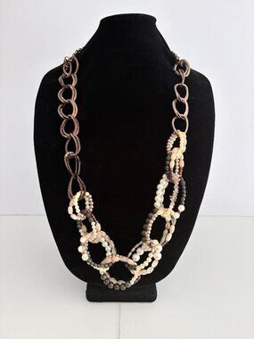 Chico's Mixed Bead & Chain Statement Necklace 42" Opera Length Bronze Boho